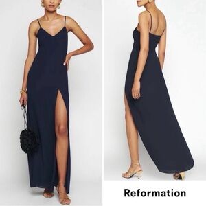 Reformation Navy Pyper Maxi Dress with Thigh Slit